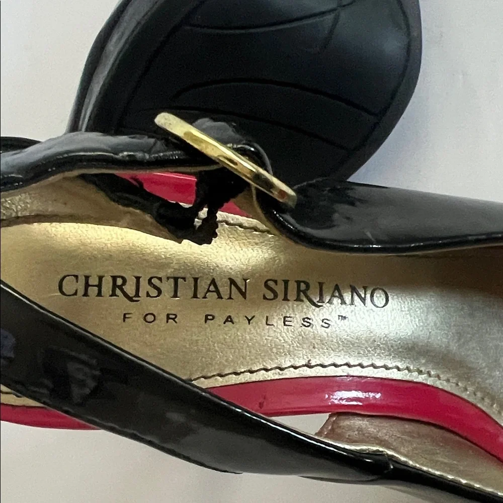 Christian Siriano‎ Black and Red Peep Toe Slingback Heels